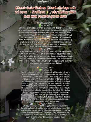 The image is a vertically oriented graphic with text overlayed on a background of green foliage. The text is in Vietnamese, with headings and bullet points detailing advice related to checking Solar Return charts in astrology, with the text blocks highlighted with green check mark and red x symbols.