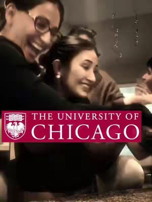 A group of smiling individuals celebrating. A banner at the bottom reads "THE UNIVERSITY OF CHICAGO."