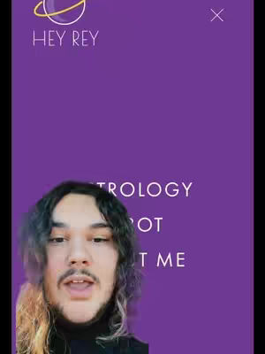 The cover image features a person speaking towards the camera with overlaid text. The background is a solid purple color. The person has a light skin tone, dark hair, and a mustache. The text overlay includes the words 'ASTROLOGY' in larger font with the rest of the words. The "HEY REY" logo is visible at the top-left corner.