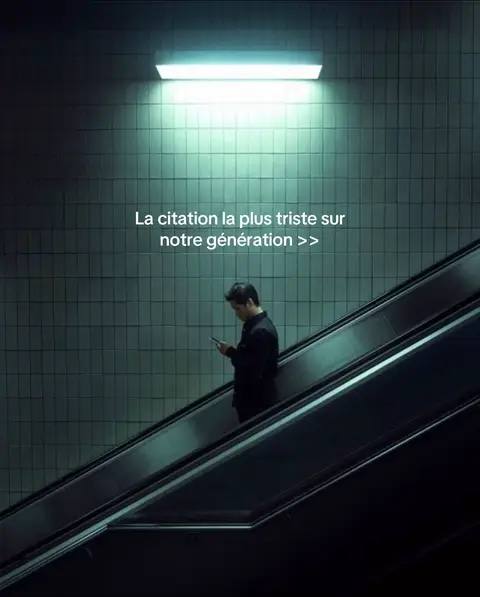 A person using a smartphone on an escalator in a subway setting, with text overlayed.