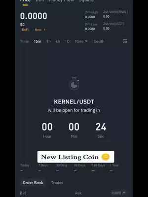 The cover image displays a cryptocurrency trading platform's interface. Key elements include numerical data at the top, possibly representing prices and market information and two tickers in the center. There is a highlighted area labeled 'New Listing Coin'. The interface is set against a dark background. The image is laid out to show key trading data.