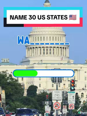 The image features a daytime cityscape centered around the United States Capitol Building. The building is a light beige color and dominates the frame, with trees, vehicles, and signs in the foreground. The sky is blue with the text overlayed.