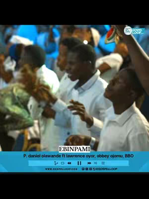 The cover image shows a blurred scene of a congregation of people in a worship setting. Several men are at the forefront, some with their hands raised or gesturing, and one is singing with great emotion. In the bottom center, a teal banner provides information about the song "EBINPAMI" and the involved artists. The background is a blurry mix of more people and blue and white tones.