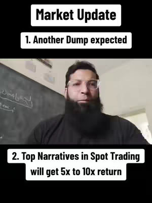 The image features a man with a black beard wearing glasses, set against an indoor backdrop with text overlays. The top text reads 'Market Update' and lists key points about crypto. Overall, the image appears to be a financial or market analysis video with educational content.