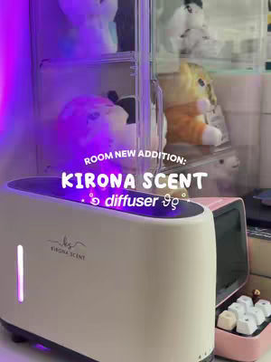 The cover image shows a white diffuser with the text overlayed. The diffuser has a sleek, modern design with a smooth, rounded shape. To the right is a clear plastic cabinet with small stuffed animals inside. The lighting is a combination of cool and warm tones.