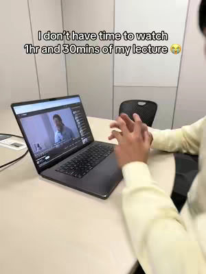 The cover image shows a person sitting at a table with a laptop open in front of them. The laptop screen displays a video of another person. The person in the image is gesturing with their hands, and a white wall and closed door are visible in the background. The text overlay indicates the video is about studying.