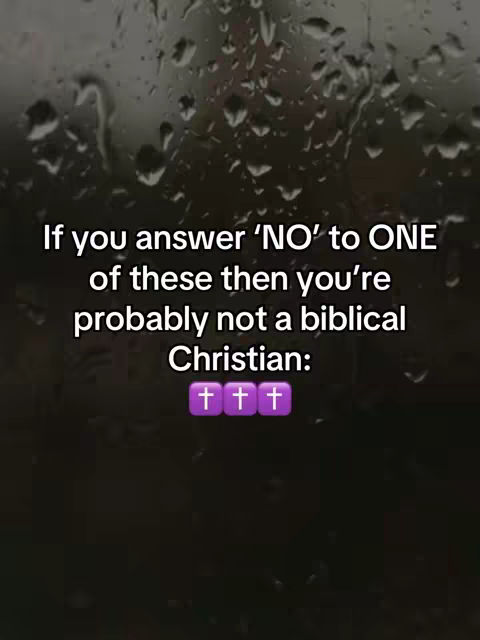 A cover image against a blurry, rain-streaked window backdrop. White sans-serif text overlaid reads a question about biblical Christianity atop three purple cross icons.