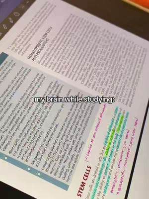 The image shows a close-up of a textbook page with handwritten notes in different colors. The hook overlays the image, with the text positioned at the bottom, above some highlighted text.