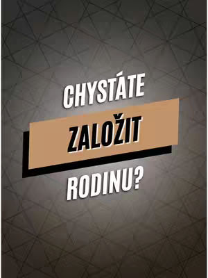 The cover image has a dark gray background with a subtle pattern of intersecting lines. Overlaid on this are bold white and tan text elements. A light brown rectangle with a slight angle cuts across the image and contains the word "ZALOŽIT" in black. Above and below this rectangle are the words "CHYSTÁTE" and "RODINU?" respectively. The overall composition is simple, with a clear focus on the text, presumably to grab the viewer's attention.