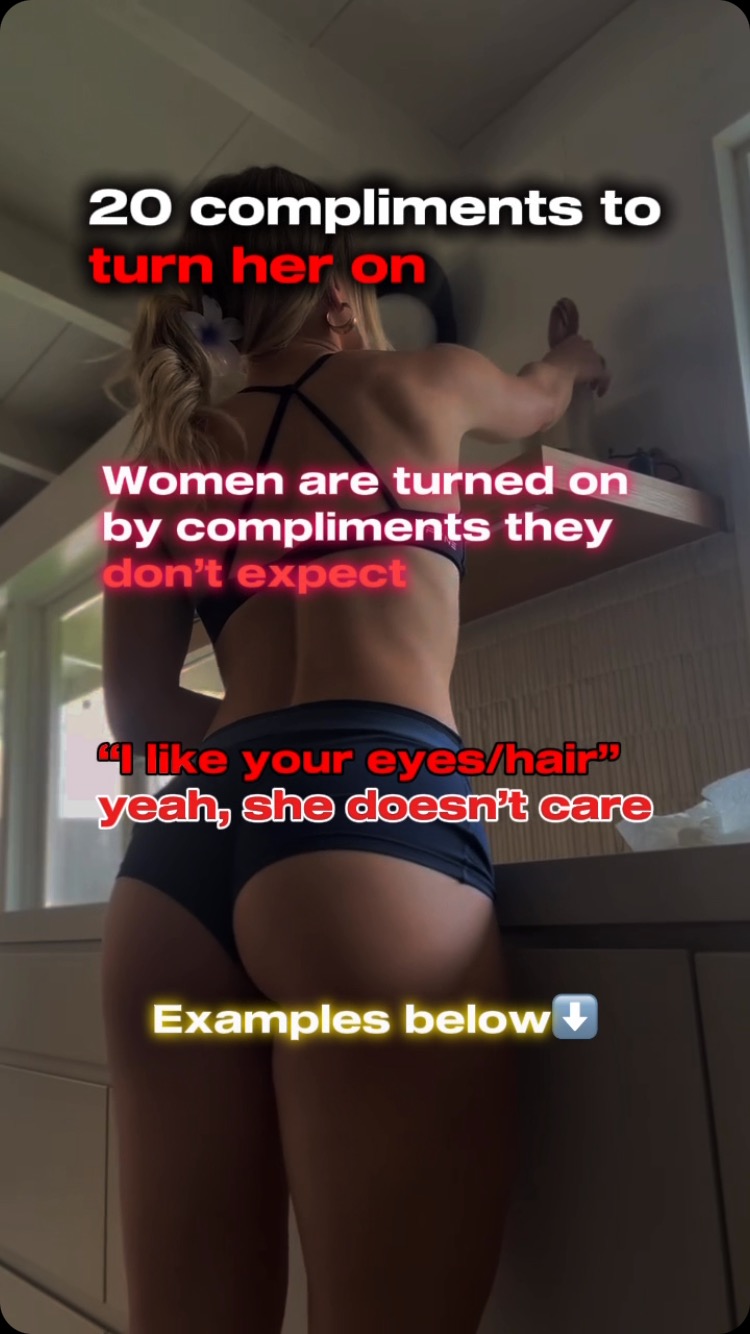The cover image features a woman from the back, showcasing her physique, set in a domestic environment. Text overlays provide commentary, with bold headlines and example phrases. The overall tone is aimed at attracting attention, with a focus on relationship advice, and a call to action.