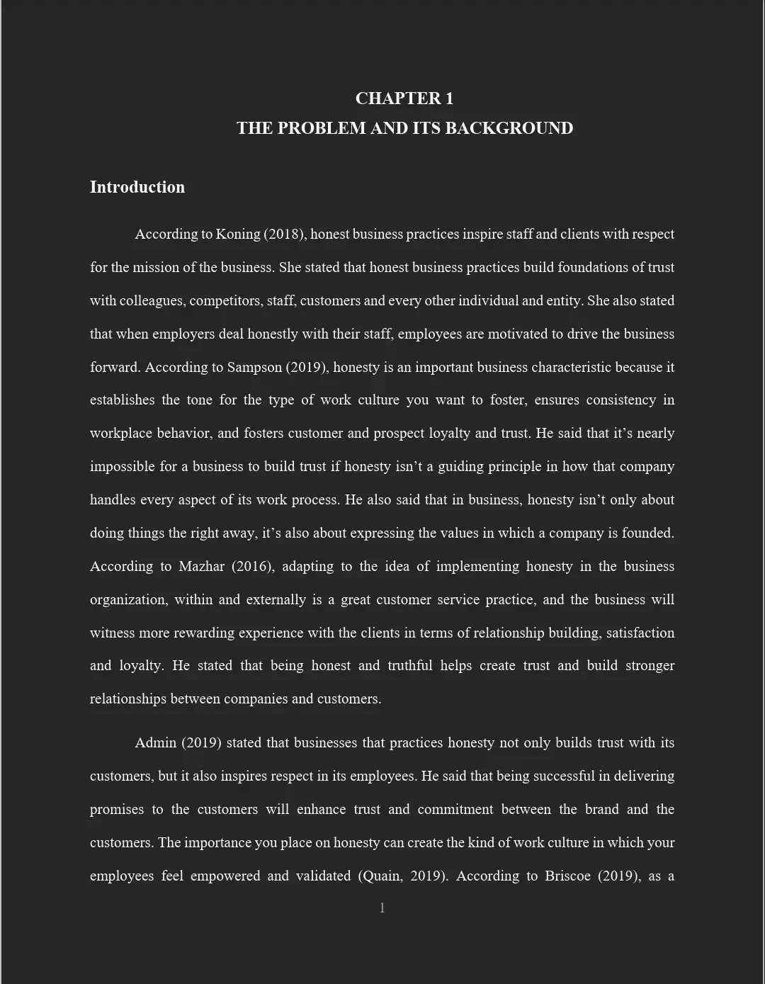 The image is a close-up of a journal-like sheet, likely the first chapter of a text. The layout is clean, with a heading in a bold, larger font at the top. The text below is densely packed, using a consistent font size. The background is plain, allowing the black text to stand out. Overall simple and academic.