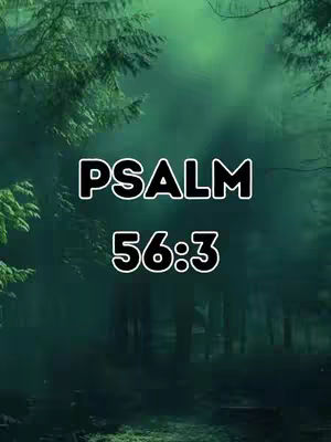 An image of a dark forest with green hues. The text overlay displays the verse Psalm 56:3 in bold white letters overlayed on top of the dark background.