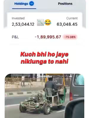 The cover image is divided into two main sections. The top section displays trading information with financial data. The bottom section features a person driving a makeshift vehicle on a road, adding a humorous element. The overall composition combines financial data with a funny visual.