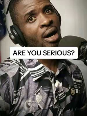 A close-up shot of a man with a surprised expression, wearing headphones and a patterned shirt. Text overlayed on the bottom reads 'ARE YOU SERIOUS?'. The colors are muted, and the focus is on the man's face.