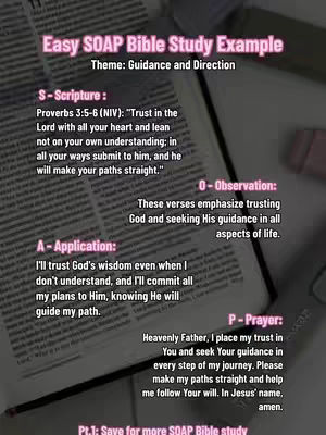 The image showcases an open book with text and annotations. The layout is designed to present Bible study in a clear, informative manner, using the SOAP method.