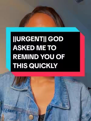 A woman in a denim jacket is the focus, with a black and red overlay over her face. The overlay contains white text on a black rectangle with a teal border. The background is partially visible, a blur of neutral tones.