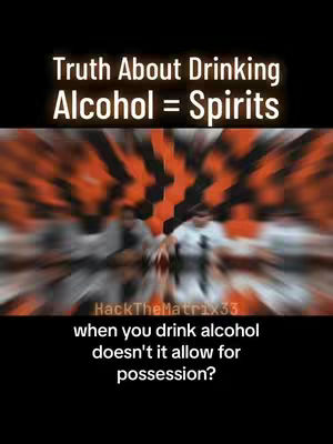 The image is a vertical graphic with a black top and a blurred background beneath. The top section has white text: 'Truth About Drinking. Alcohol = Spirits'. The blurred background appears to contain moving individuals.