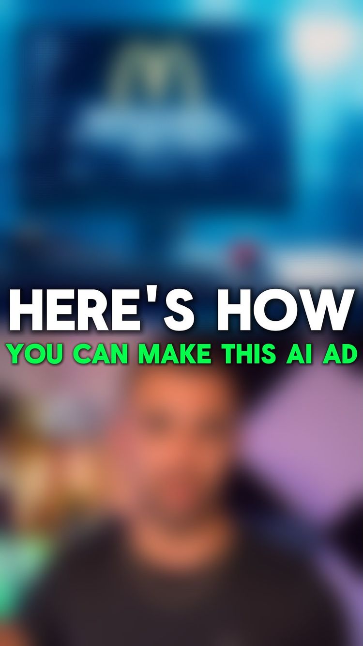 The cover image features a blurred background of a night sky that fades from dark blue at the top to light blue. The main subject is a man, blurred to create depth, against the background. Overlaid across this is bold, white text reading 'HERE'S HOW' and then below that, in a bright green font reads 'YOU CAN MAKE THIS AI AD'.