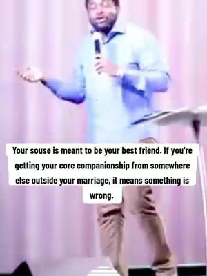 The cover image shows a man, presumably a pastor, speaking into a microphone. He stands with a slightly open posture, gesturing with his right hand. The background is blurry, with shades of pink and white that suggests a stage setting. A text overlay at the bottom provides a relationship-focused message.