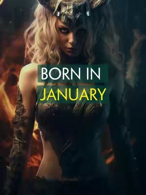 A woman poses with a serious expression on a fantasy-themed background, with text overlayed across her chest.