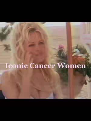 The image shows a woman with long blond hair with the hook text 'Iconic Cancer Women' overlaid in pink. The woman is facing slightly to the right.