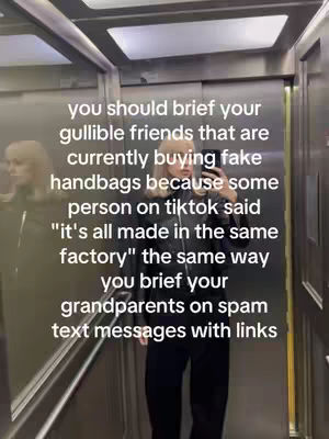 The cover image is a mirror selfie taken in what appears to be an elevator. The person taking the picture, a blonde woman, is visible in the reflection. Text is overlaid on the image, conveying a message about being wary of information from TikTok.