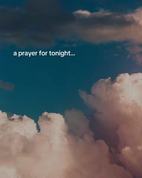 The cover image features a sky filled with fluffy clouds, possibly at dusk or dawn. Against this backdrop, the text 'a prayer for tonight...' is overlaid in a clean, white font.