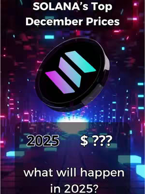 The cover image features a sleek, futuristic design with a central focus on the Solana cryptocurrency logo, a stylized black oval with three upward-pointing diagonal stripes colored in teal and purple gradients. The logo is set against a vibrant, blurred background of purple and blue lights, suggesting a digital or technological theme. Below the logo, text reads '2025 $ ???' indicating a speculative question about future price of the cryptocurrency. The overall composition is modern with a sense of financial speculation.