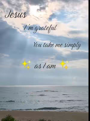 The image shows a serene beach scene with a blue sky filled with clouds. Text overlays are placed on top, conveying a message of gratitude. Yellow star-shaped embellishments are added to highlight the text. The composition is balanced, with the sea meeting the sky, and the beach subtly in the foreground.
