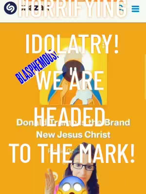 The cover image is a collage featuring a woman at the bottom with a surprised emoji on the face. Above her is a yellow background, with text overlays. A central illustration depicts Jesus and the background has a yellow glow. The layout is filled with text overlays on a bright, highly-saturated background.