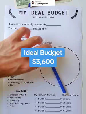 The cover image displays a budget planning worksheet with text overlays and a hand holding a pen.