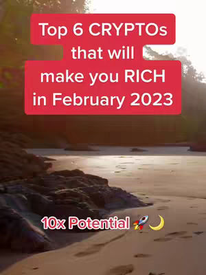 The cover image features a beach scene with a red banner overlay. The banner contains text in a white font. Below the banner is the beach, with the water and some rock formations on the left side which looks like a cliff. A smaller banner on the bottom announces "10x Potential" along with a rocket ship and a crescent moon icon.