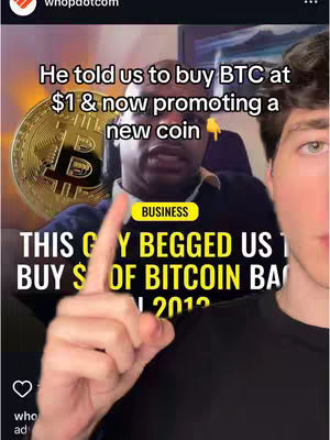 The cover image is a selfie featuring a light-skinned man in a black shirt, pointing upwards with his right index finger. Behind him, a man of color is featured in a video overlay, along with a gold Bitcoin coin. The background includes text promoting buying Bitcoin. The overall layout is a combination of selfie and overlaid promotional materials, with a serious and engaging visual.
