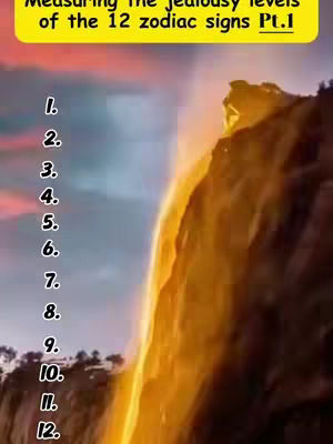 The image shows a vertical video with a yellow banner at the top, with text overlayed on it. Below, a numerical list (1-12) is visible, which probably will correlate with a list. The background is a natural scene with a waterfall.