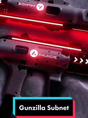 The cover image features two futuristic-looking guns set against a dark, textured background. The guns are light in color with a shiny metallic sheen and feature the "Avalanche" logo prominently displayed. Bright red neon lines run along the top of each gun. At the bottom, a black banner reads "Gunzilla Subnet" in white, bold text.
