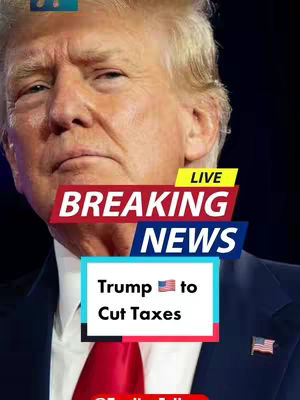 The cover image features a close-up of Donald Trump, with a red and white text overlay that reads 'BREAKING NEWS' and below it, a white box with the text 'Trump to Cut Taxes' which the USA flag in the context.