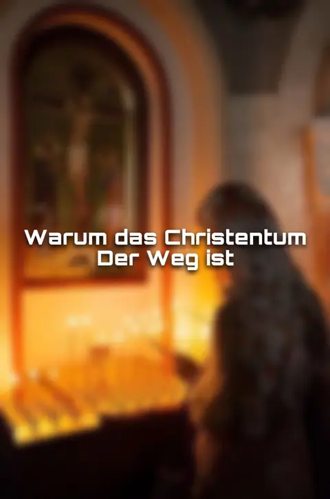 A blurred image of a person in front of what appears to be a church interior with a cross in the background. A text overlay is prominently displayed.