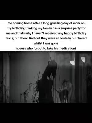 The cover image is a black and white image showing a scene from a movie where appears blood splattered on the walls and someone's silhouette in the centre.