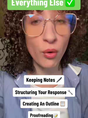 A woman wearing glasses, with curly hair, is looking at the camera. There are text boxes with titles and icons overlaid over the image.