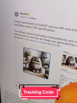 A screenshot of a computer screen, displaying a tweet from OpenAI about images generated in ChatGPT. The image features a fluffy cat illustration within a blue-bordered square. The bottom of the screen shows overlaid text and a graphic with a red background.