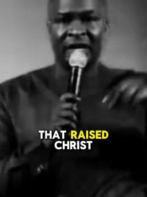 A black and white image of a man holding a microphone and speaking. The text overlay reads, 'THAT RAISED CHRIST'.