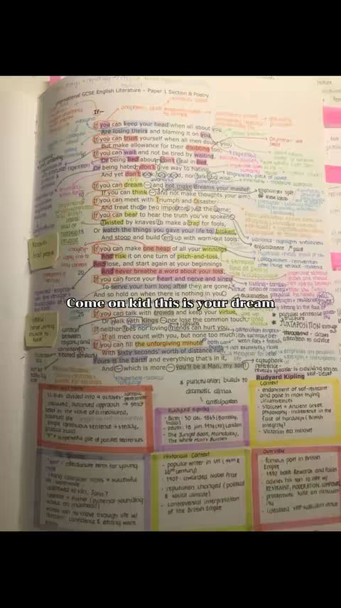 A photograph of an open book with handwritten notes and highlighted text laid out on a desk. A colorful hook is also visible on the image, and the background is blurred.