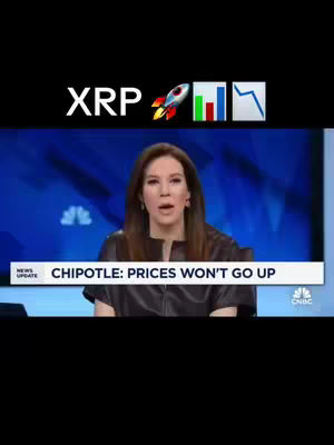 The cover image features a news anchor in a studio setting with the image title 'XRP' with a rocket ship and charts along with the headline 'Chipotle: Prices Won't Go Up'.