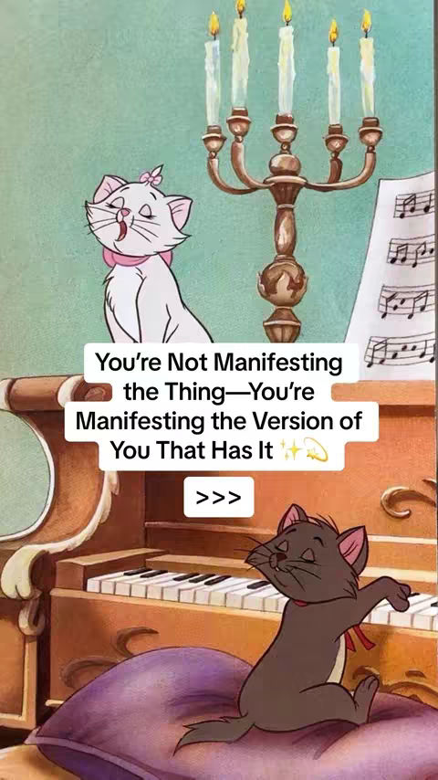 The cover image is a whimsical illustration featuring characters from Disney's 'Aristocats.' The image is divided into two sections, with the bottom portion showing a brown cat playing piano and the top, a white cat looking upwards. Decorative candles are set above. The top section features text on a white block against a background of a slightly muted green.