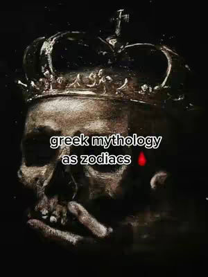 The cover image presents an unsettling yet captivating visual. Against a stark black background, a skull dominates the frame, its bone structure rendered with intricate detail. A regal, metallic crown adorns the skull, enhancing the macabre effect. Layered over this is white text that reads 'greek mythology as zodiacs'. The overall composition combines elements of mythology with the ominous aesthetic of a skull. The color palette is predominately black and white with accents of grey providing contrast and depth.