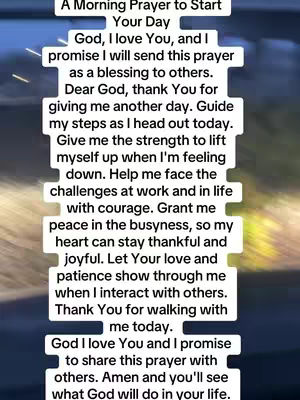 The cover image is a vertical graphic with a dark background. Overlaid on the image is a prayer written in white text. The text is organized into blocks of text, some of the blocks are separated by small white boxes. The overall composition is a motivational message, and it’s likely the start of a day of prayer.