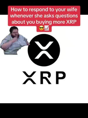 The cover image is a vertical design with a prominent graphic of the XRP cryptocurrency symbol, overlaid on a bright white background. The XRP logo, a distinctive black circular design with a white 'X' shape, dominates the composition. Above the XRP logo is a red rectangular banner that contains white text. To the left of this central logo element, a man is looking at a piece of paper.