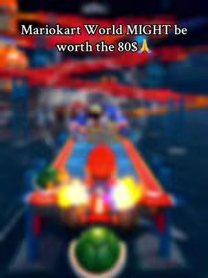 An out-of-focus image of a Mario Kart track, with a kart at the bottom and text overlayed at the top.