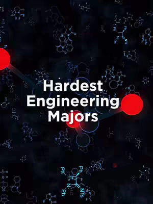 A dark blue background with scattered molecular structures and two large red circles. The text overlay says 'Hardest Engineering Majors' in white sans-serif font.