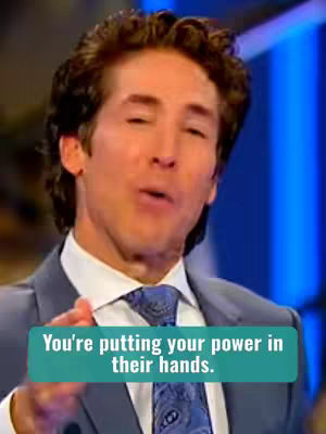 Image featuring a man, Joel Osteen, in a suit and tie with a teal text overlay. The background is blurred, focusing attention on the man.